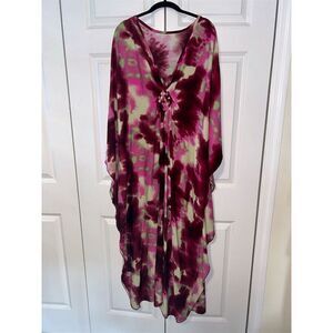 Vibrant Tie-Dye Kaftan Dress One Size Multicolor Beach Cover-Up